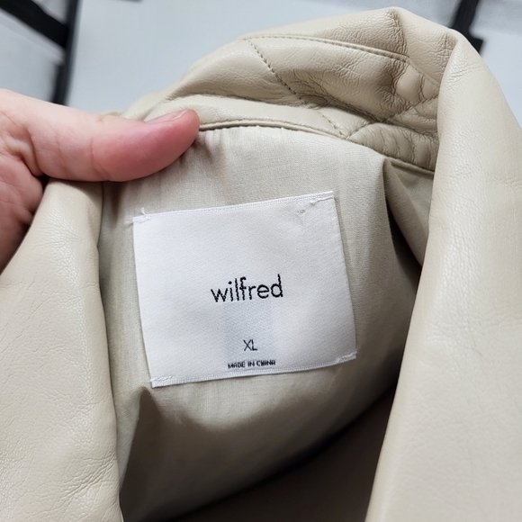 Wilfred Ganna Shirt Jacket Faux Leather Shacket Taupe Cream Button Up XL - Picture 3 of 11